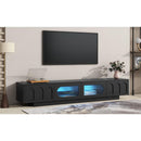 TV Stand with Fluted tempered Glass Doors for TVs Up to 95", Functional Media Console with Arched Cabinet Doors, Entertainment Center with APP-Controlled LED Light for Living Room, Black