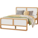 Modern Style Full Size Solid Wood Platform Bed for Kids, Teens, Adults, No Need Box Spring, Walnut and White