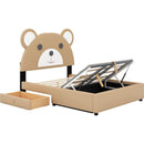 Full Size Upholstery Platform Bed Frame with Cute Bear Shaped Headboard and Two Storage Drawers,Brown