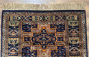 Vintage Afghan Rug 4x6, Navy Blue and Light Brown, Geometric Medallions, Wool on Wool, Tribal Rug