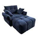 Modern Ergonomic Single Seater Sofa with Ottoman, High-Resilience Support, Blue Chenille Upholstery