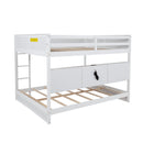 Queen Over Queen Bunk Bed with Built-in Storage Cabinets,Charging Station,Ladder,Safety Guardrails,Solid Pine Wood Bunk Bed,White
