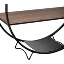 Rustic Industrial Design Demilune Shape Textured Metal Distressed Wood Console Table (Dark Brown)