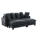 Black Upholstered 83' L-shaped Sectional Sofa with Storage, Movable Ottoman, and Six Throw Pillows