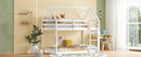 Twin over Twin Rubber Wood Floor Bunk Bed, with ladder,Guardrails,House-Shaped-Bunk Bed,White