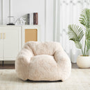 Auch Indoor Armchair Style Bean Bag with Beige Faux-Fur and Adaptive Foam, 40 x 38 x 25.5 inches