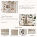 Multifunctional left-right combination hall cabinet (can be used separately) with storage and 4 hooks, storage cabinet/ hall tree 2 in 1 for living room, kitchen and hallway,antique Beige