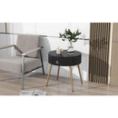 19.6" Easy Assembly End Tables with High Gloss Faux Marble Tabletops, Set of 2, Modern Fluted 2 Side Tables with Drawers, Round Coffee Tables with Golden Legs for Living Room, Black
