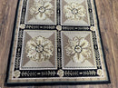 Needlepoint Runner Rug 3x8 Panel Design Rug, Flatweave Runner Rug, English Design, Floral, Short Runner Rug, Black and Beige Wool Hand-Woven