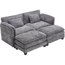 UNITED WE WIN Chenille fabric, solid construction, the overall structure of the sofa is stable, detachable armrests, two foot stools and two-seat sofa with side pockets