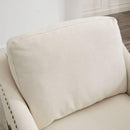 cream white fabric swivel rotating accent chair with USB and magazine book for living room and hotel bed room