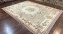 Aubusson Needlepoint Rug 9x12, VIntage Handmade Wool Beige Floral European Elegant Rug 9 x 12, Floral Roses