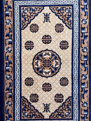 Chinese Peking Rug 3x5, Antique Chinese Art Deco Carpet, Blue Ivory Tan, Hand Knotted Wool Asian Oriental Rug 3 x 5 Vintage Small Peking Rug