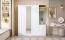 4-Door Wardrobe with Shelves, Drawers, and Full-Length Mirror, White