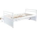 Twin Size Bed with Headboard, Footboard, Trundle and Three Storage Drawers, Twin Size Pine Wood Bed with Headboard, Footboard,White