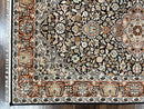 Silk Indian Kashmiri Rug 3x5, Indo Persian Silk on Silk Carpet, Very Fine 350 KPSI, Navy Blue, Handmade, Floral Medallion