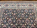 Indo Persian Rug 8x10, Repeated Allover Pattern, Navy Blue Ivory, Handmade Vintage Wool Carpet