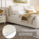 Queen Size Upholstered Platform Bed with Two Removable Pillow Headboard,Boucle Fabric,White