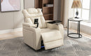 Home Theater Recliner with 270 Degree Swivel, PU Leather, Power Recliner with Tray Table, Phone Holder, Cup Holder, USB Port, White