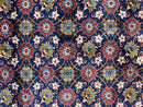 Persian Veramin Rug 7x11, Repeated Allover Pattern, Handmade Vintage Carpet, Navy Blue