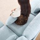 Elegant Two-Seater Sofa with Ottoman and Lumbar Pillows, Sky Blue Chenille, High-Quality Wood