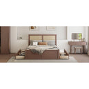 Full Size Wood Storage Platform Bed with 4 Drawers, Rattan Headboard, Espresso