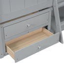 Full Size House Loft Bed with Roof, Windows,4 Storage Drawers,Pine Wooden Bed with Safety Guardrails,Ladder,Grey