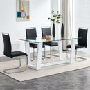 Glass Dining Table Large Modern Minimalist Rectangular for 6-8 with 0.4' Tempered Glass Tabletop and white MDF Trapezoid Bracket,For Kitchen Dining Living Meeting Room Banquet Hall F-1550