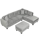 Modern Sectional Sofa with Storage Ottoman, L-Shape Couch with 2 Pillows and Cup Holders, Gray Velvet, 105 inch