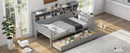 Wooden Twin Size Daybed with Storage Shelves, Multi-functional Bed with Two Storage Drawers and  Study Desk, Gray