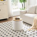 Circular Storage Ottoman Sixteen Inch White Boucle