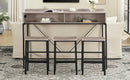 59 inch bar table, dining table, sofa table with power socket and LED light, 3 saddle stools, 4-piece bar table and chairs set for living room, dining room and kitchen