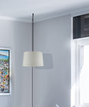 14"W 1 Light Swag Plug-In Pendant  Shallow Drum Textured Oatmeal Shade Black Cord