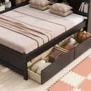 Full Size L-shaped Bookcases Bed with Power Outlets, USB Charging Ports,Two Drawers,Espresso