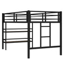 Twin Size Metal Loft Bed with Storage Shelf, Loft Bed with Easy Climbing Ladder and Guardrails for Kids, Black