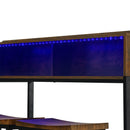 59 inch bar table, dining table, sofa table with power socket and LED light, 3 saddle stools, 4-piece bar table and chairs set for living room, dining room and kitchen