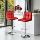 Red Adjustable PU Leather Swivel Bar Stools Set Of 2