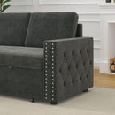 85 Inches Sofa Bed, 3 Seater Sleeper Sofa with Storage Chaise, Square Handrail With Pull and Copper nail,Chenille-Dark Grey, Pull Out Couch for Living Room