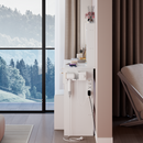 Full Body Mirror Cabinet + Round Mirror LED Vanity Table + Cushioned Stool, With 2 AC + 2 USB Power Station,17' diameter LED Mirror, Touch Control, 3-color, Brightness adjustable, Large Desktop