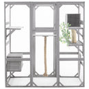 Outdoor Cat House, DIY Cat Enclosure Catio with Double Enter Doors, Light Grey Pine Wood, 62.8'L x 32.2'W x 68.5'H