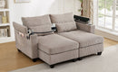 Convertible Chaise Lounge 63' Loveseat Sofa Bed with USB Ports, Cup Holders, Phone Holder, Storage, Brown Corduroy
