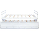 Twin Size Bed with Headboard, Footboard, Trundle and Three Storage Drawers, Twin Size Pine Wood Bed with Headboard, Footboard,White