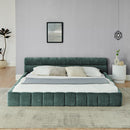 King size  Upholstered Bed Frame with Thick Fabric, Chenille Fabric Grounded Queen Size Platform Bed with Headboard and Solid Frame. No Box Spring Needed-green(88.5''*85.5''*24'')