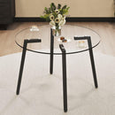 Modern simple style round transparent tempered glass table, tempered glass table top, black metal legs, suitable for kitchen, dining room and living room, 40 '*40' *29.5 '1123r