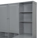 Twin Size Wooden Daybed With Three Drawers, and All-in-One Cabinet, Desk and Shelves, Gray