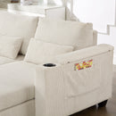 Convertible Chaise Lounge 63' Loveseat Sofa Bed with USB Ports, Cup Holders, Phone Holder, Storage, Beige Corduroy