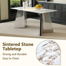 Table and chair set.63*31.4 Inch Luxurious Cold Jade Sintered Stone Dining Table Set- 4 Dark Gray High-quality PU Chairs With Arched Silver Metal Legs.Perfect For Dinner Room,Meeting Room,Kitchen,etc.