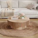 31.5'' Round Coffee Table with Storage Solid Wood Veneered Modern Coffee Table Accent Tea Table for Living Room, Bedroom, Apartment or Office, Natural Wood