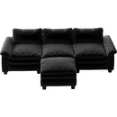 Living Room Furniture Luxury Sectional Sofa Couch with Ottoman Soft Velvet Upholstered Sofa Black