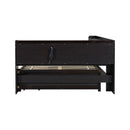 Full Size L-shaped Bookcases Bed with Power Outlets, USB Charging Ports,Two Drawers,Espresso